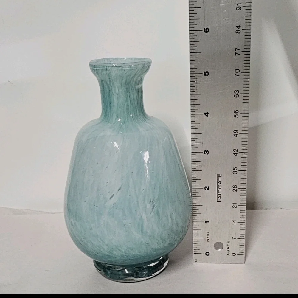 Light Blue Hand Blown Bottle Vase Beach Theme Nautical Decor Accent